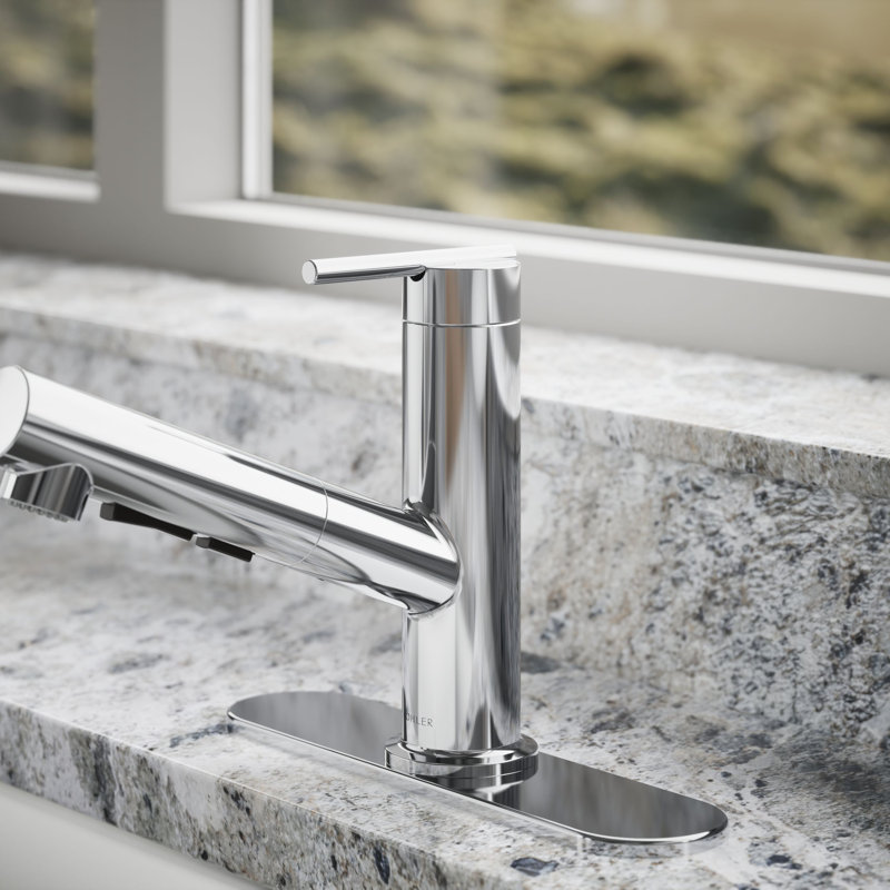 Crue Pull-Out Kitchen Sink Faucet, Pull-Out Laundry Faucet with Three-Function Sprayhead, Polished Chrome