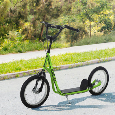 Aosom Youth Scooter Kick Scooter For Kids 5+ With Adjustable Handlebar 16" Front And Rear Dual Brakes Inflatable Wheels