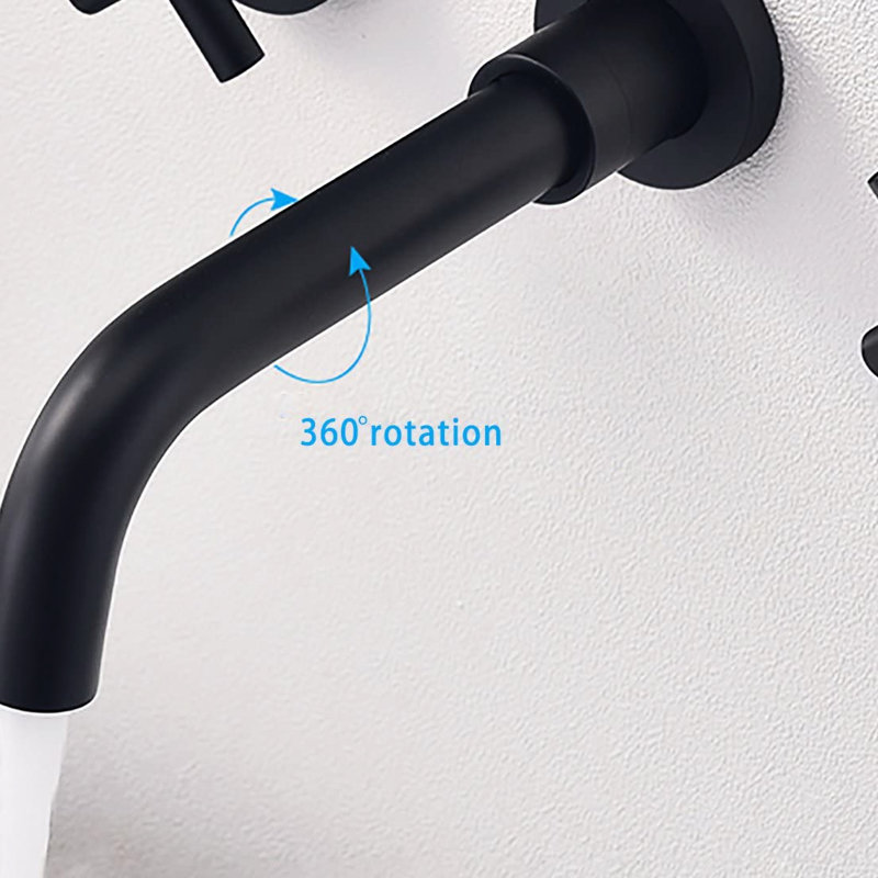 Robinet de salle de bain mural noir mat - Laiton massif avec débit d'eau facile et poignées de contrôle de la température pour un nettoyage propre