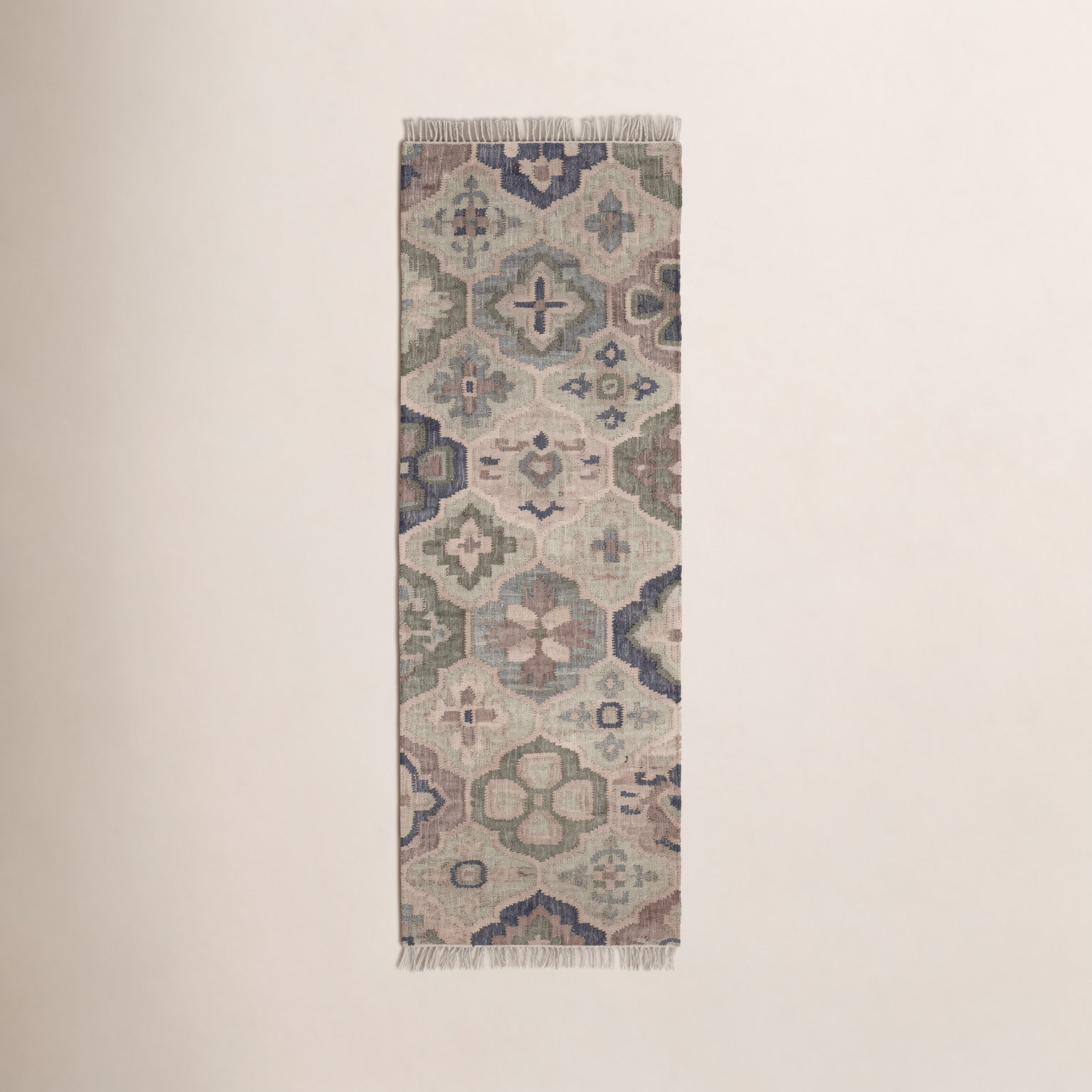 Pali Blue Hand-Woven Geometric Jute Rug, Runner 2'6" x 8'