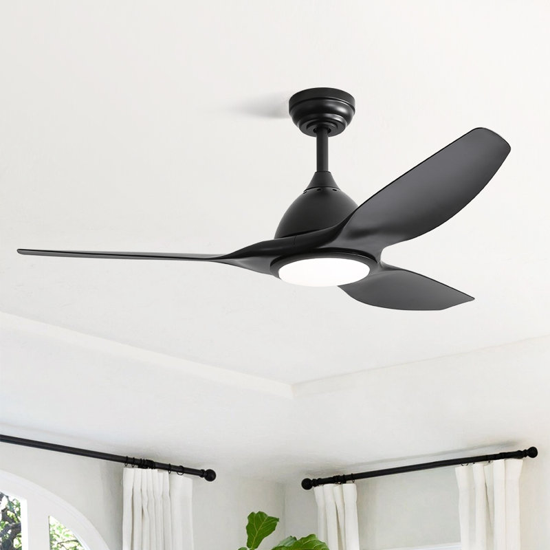 Ladedra 52'' 3-Blade Modern Ceiling Fan With LED Light and Remote Control, Black with Black Blades