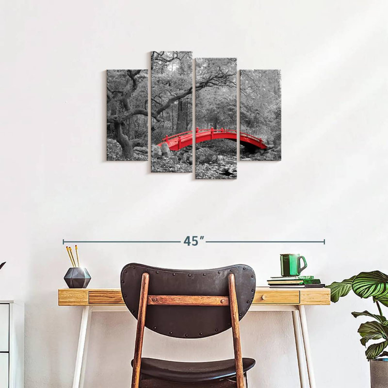 Pont de jardin japonais sur toile 4 pièces Pop, H 22 po x l 36 po x P 1 po