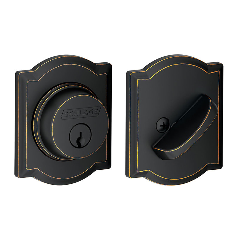 Single Cylinder Deadbolt with Camelot Trim, Aged Bronze
