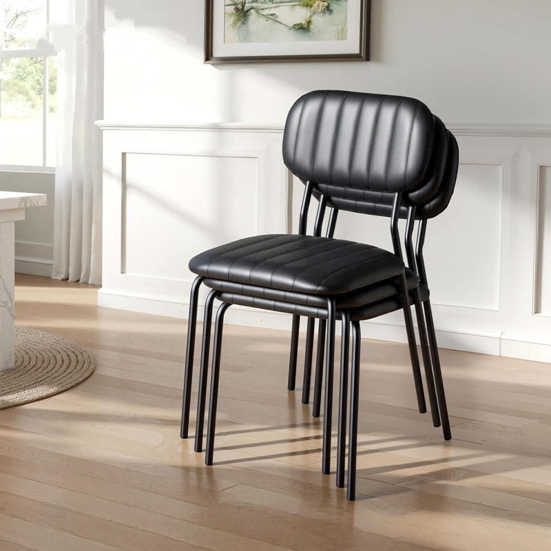 Ensemble de 4 chaises empilables noires rembourrées Comfort, Noir, 4