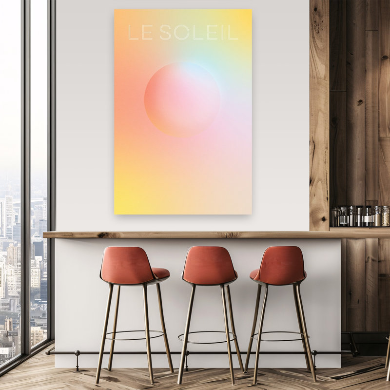 Le Soleil Gradient Orb, une impression d'art mural abstraite, colorée et onirique représentant un paysage naturel.