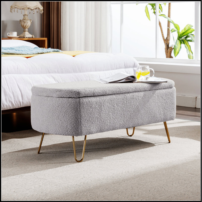 Banc de rangement avec repose-pieds à l'extrémité du lit, banc d'entrée rembourré, Gris
