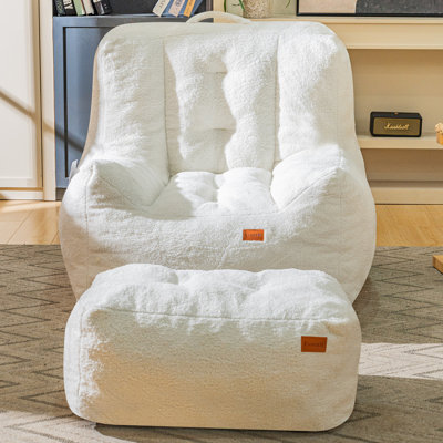 Single Lazy Sofa With Foot Pedals, Made Of Lamb Wool Fabric And Sponge Filling, Comfortable And Soft, With Side Pockets For Convenient Storage by Trule