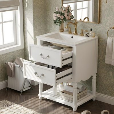 Meuble-lavabo de 24 po avec tablettes ouvertes et deux tiroirs