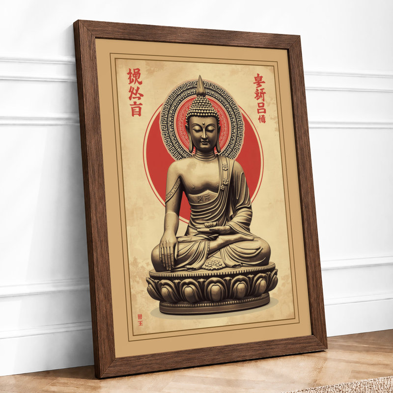Buddha in Repose Japandi - Framed Print, A3 - 42.0 x 29.7 cm, Walnut