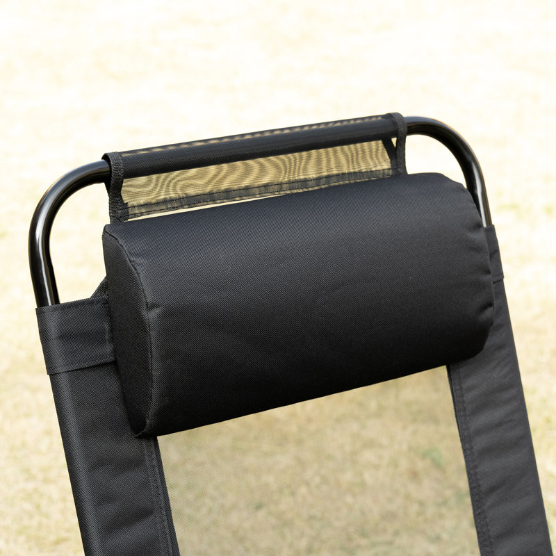 Folding Lawn Chairs, Comfortable Armrest And Pillow, Adjustable Back, For Garden, Lawn, Black Camping Chairs Of 2, Breathable Material, Sling Backyard,