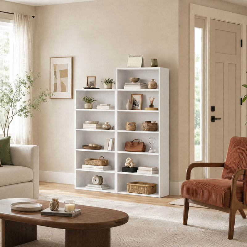Bibliothèque 63 po H 6 po, (6 tablettes) H 63 po x l 23,8 po x P 9,2 po, Blanc