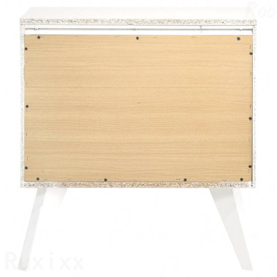 White 2-Drawer Nightstand, 1pc Bedside Table with Angled Legs & Bronze Round Knobs