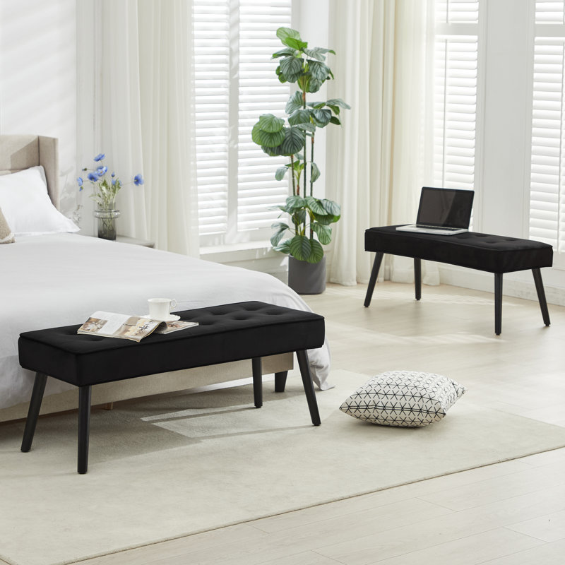 44'' Wide Modern Upholstered Tufted Entryway Bench, Black Velvet, 17.7" H x 44" W x 16.1" D