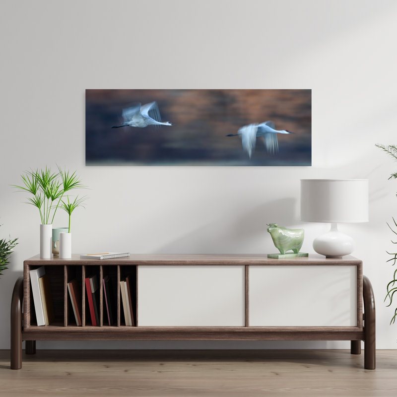 Cranes in Twilight Flight Elegant Serene Tranquil Bird Nature Wildlife, art mural, H 36 po x l 12 po