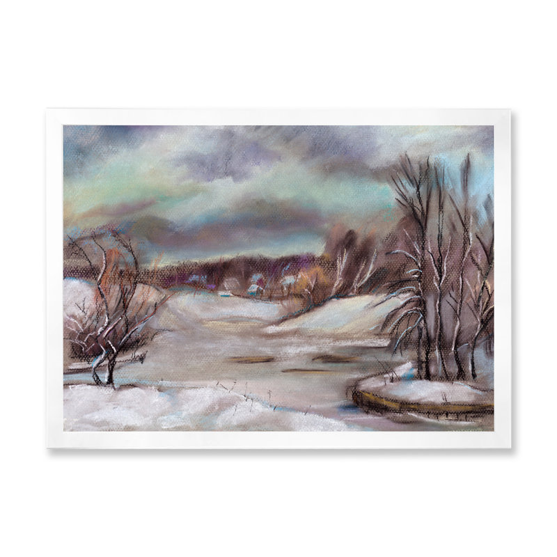 River Winter Landscape II - reproduction d'art sur toile, H 16 po x l 32 po x P 1 po, Cadre photo blanc