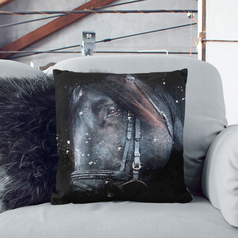 Enchanting Stallion Horse Cushion with Filling, Stone, 55cm H x 55cm W x 20cm D
