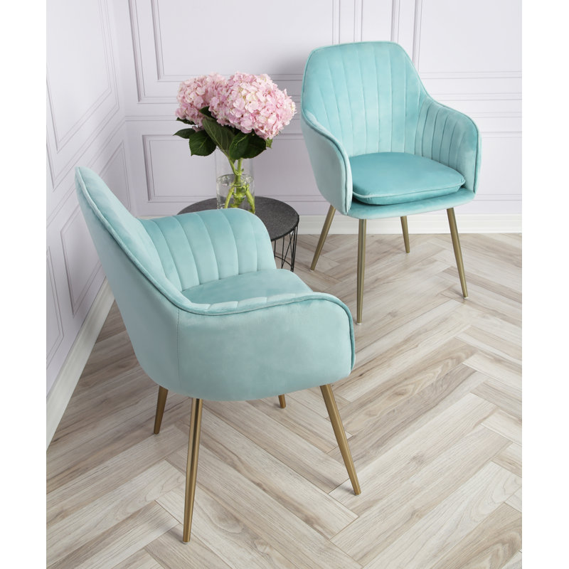 Pugliese Velvet Armchair, Light Blue, Gold