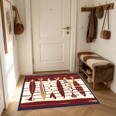 Tapis bourgogne en forme de poisson doré pour le salon, doux et confortable, convient à toutes les saisons, facile à entretenir, tapis d'intérieur lavable à la machine, sous la table de ferme convenant à la chambre à coucher, à la salle à manger, au bureau, au patio, au balcon, à la maison