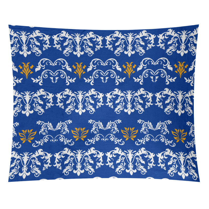 Tapisserie baroque microfibre Football LA, H 88 po x l 104 po, Bleu foncé / blanc / jaune