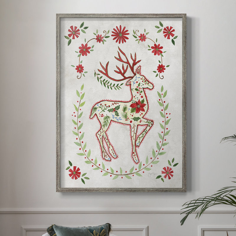 «Christmas Folk Reindeer», reproduction encadrée - bois massif, H 11 po x l 9 po
