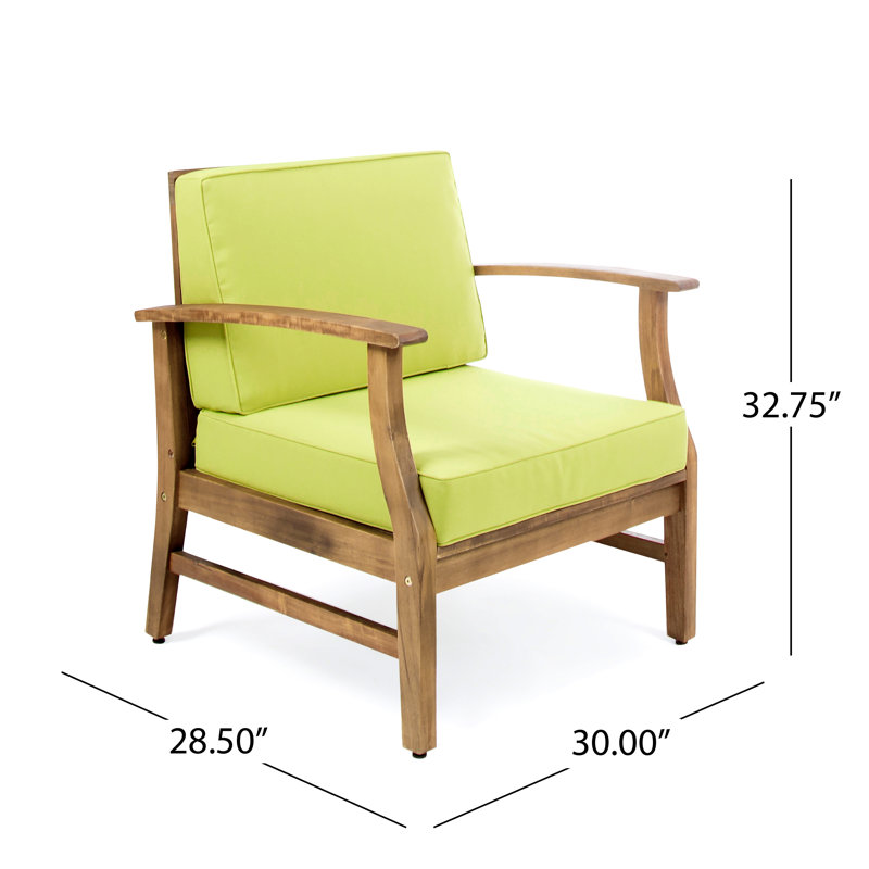 Chaise d'extérieur en bois avec coussins Tavares, Teck, Vert