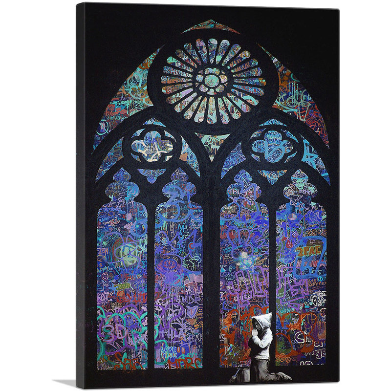 «Graffiti Stain Glass Blue» par Banksy, reproduction d'art sur toile tendue, H 40 po x l 26 po x P 0,75 po