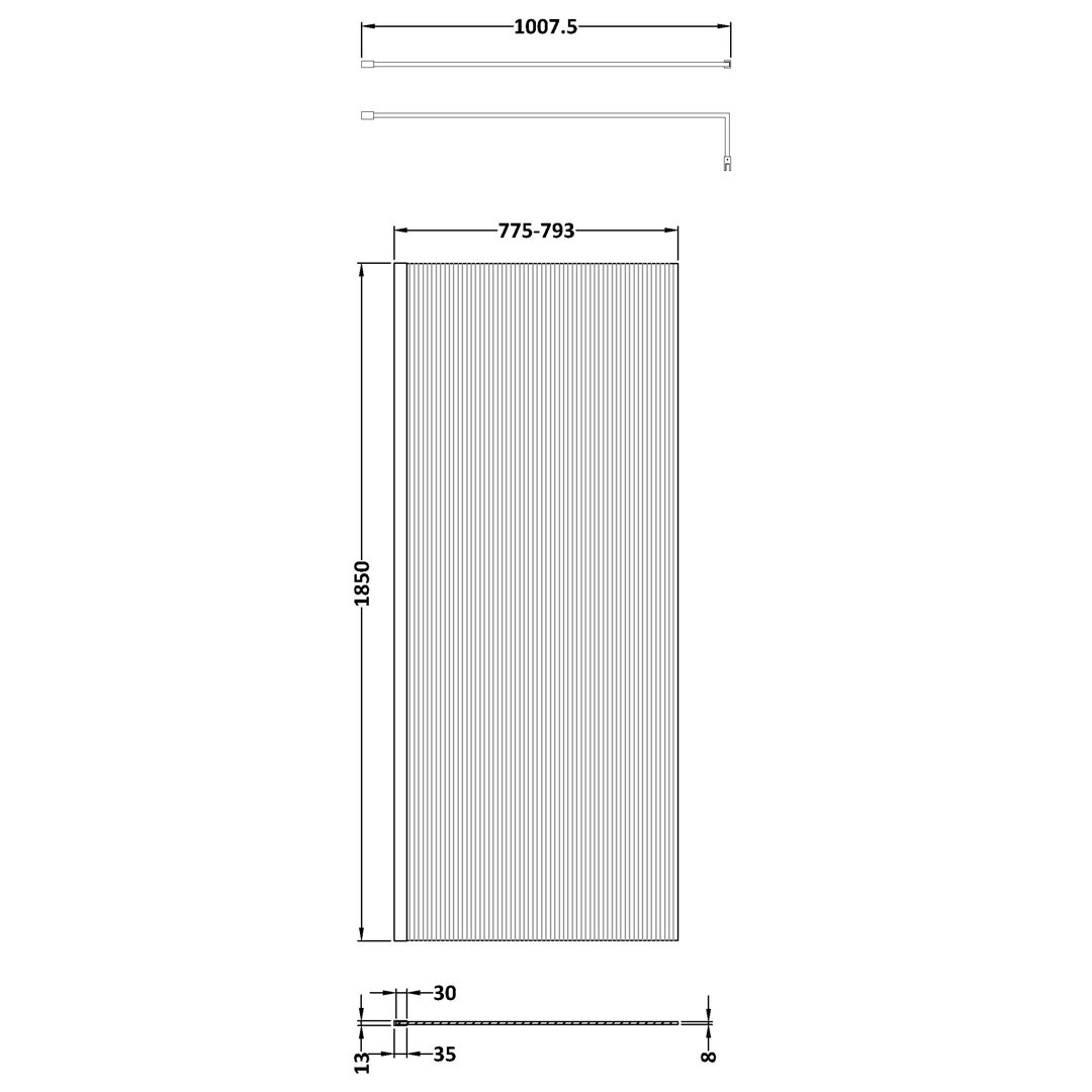 Nuie Fluted Wetroom Screen 1000x1850mm - Brushed Brass - 8mm Toughened Safety Glass - Image 4