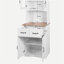 Armoire de cuisine en bois avec garde-manger et micro-ondes avec portes en verre encadrées et tiroir