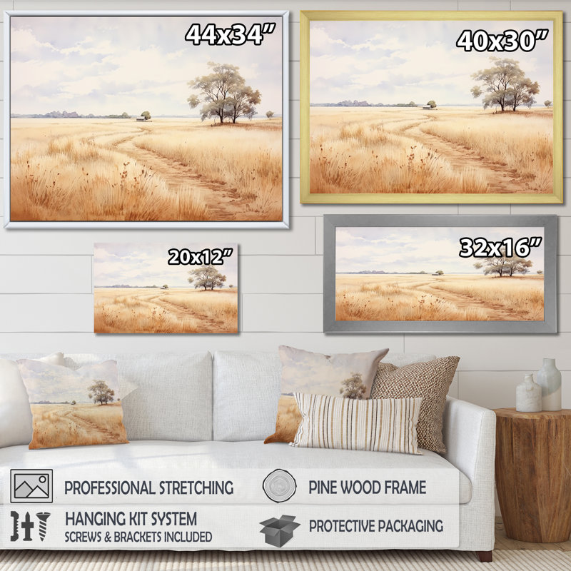 " Prairie Peacefulness Meadows III ", Gold Floater Framed, 34" H x 44" W x 1.5" D