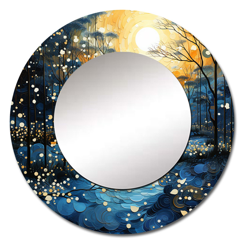 «Blue River Reflections Of Serenity IV», miroir mural décoratif en forme de lac, grand miroir rond jaune, impression d'art en métal