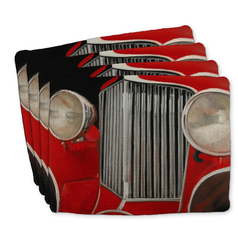 Ensemble de 4 napperons en polyester tressé | Voiture des années 50