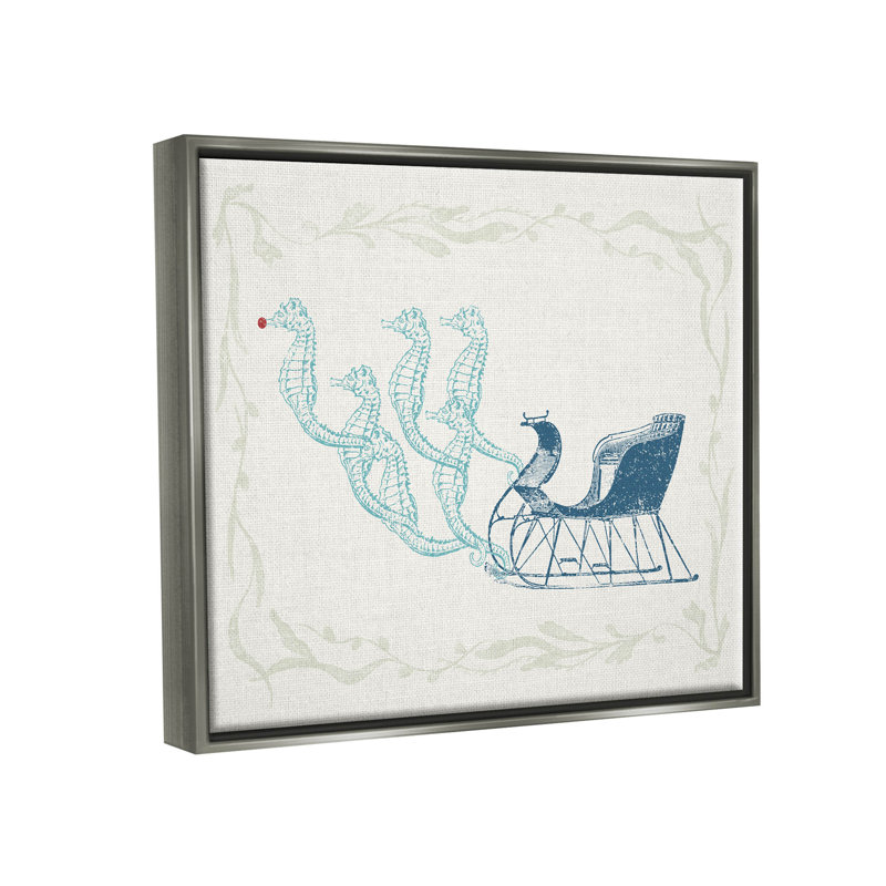 «Seahorse Santa Sled Nautical Christmas - Floater Frame», impression sur toile, H 17 po x l 21 po x P 1,7 po