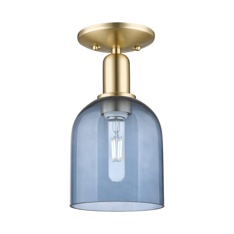 Arcadia - Bella - 1 Light 6" Semi-Flush Mount - Champagne Bronze Finish - Blue  Shade, Blue, Champagne Bronze