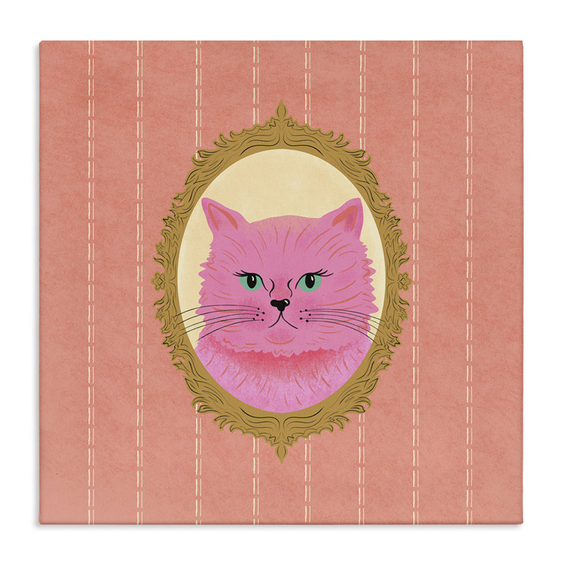 «Pink Cat Portrait» par Carrie Cantwell, H 17 po x l 17 po