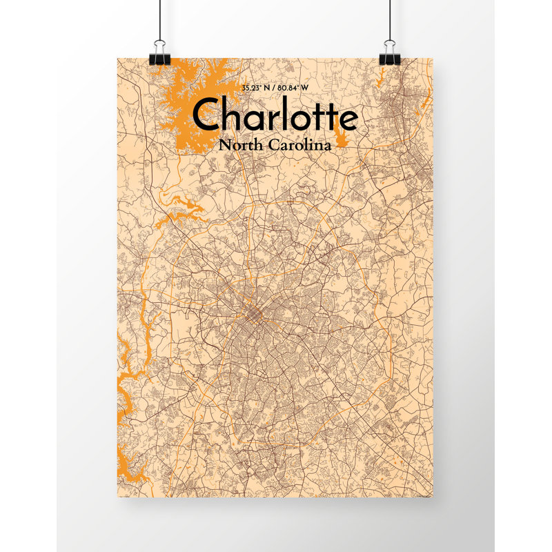 Charlotte City Map - No Frame Print, 97.6 cm H x 50 cm W