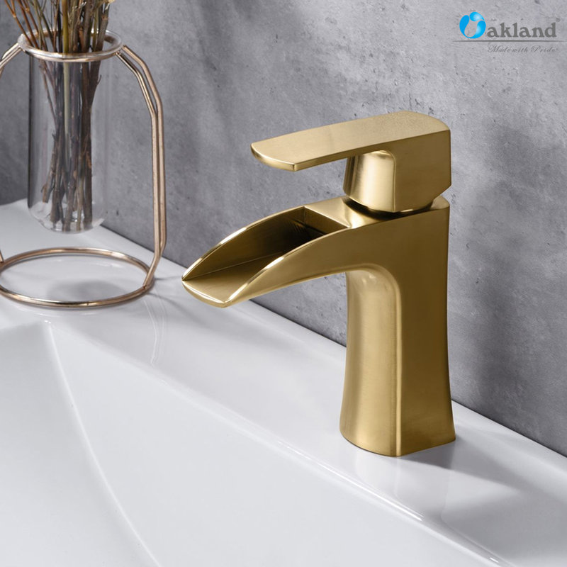 Robinet de salle de bains monotrou avec ensemble de drainage, Or brossé