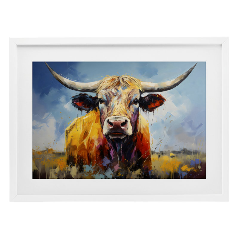 «Moody Longhorn Portrait», reproduction encadrée sous verre, design par LSR Creative Studio, H 14 po x l 20 po