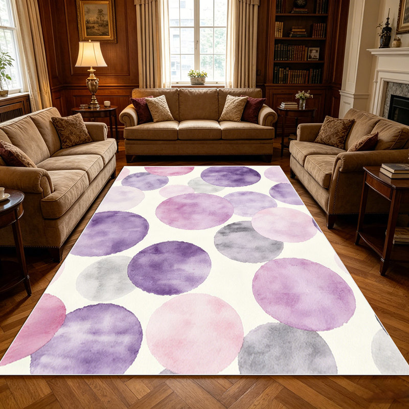 1PC watercolor pastel purple pink gray polka dot area rugs for Living Room, Soft, All seasons, Easy-maintain, Washable Indoor mat, Farmhouse suitable for bedroom, dining room, entryway, home office, balcony, Home Decor, Outdoor Decor.
