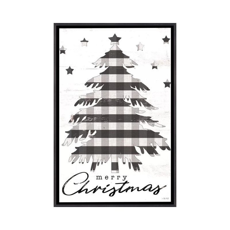 " Merry Christmas Tree And Stars " by Cindy Jacobs, Distressed Black Framed, 40" H x 26" W x 1.5" D, No Mat