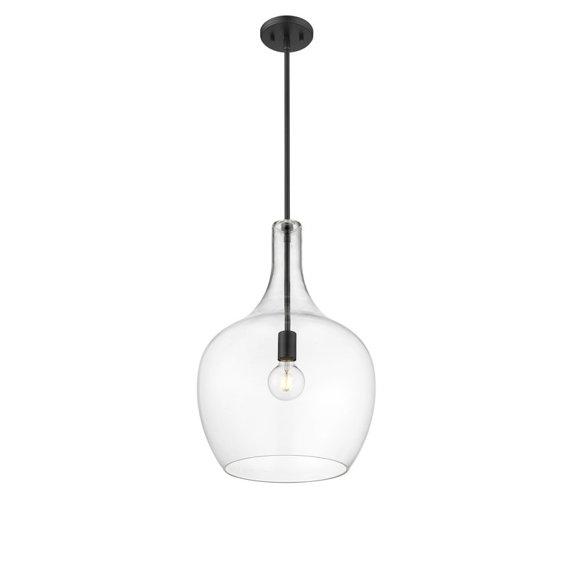 Wrought Studio™ Maleik 1 Light Pendant Light in Matte Black with Clear Glass Shade, Matte Black, 22" H x 15" W