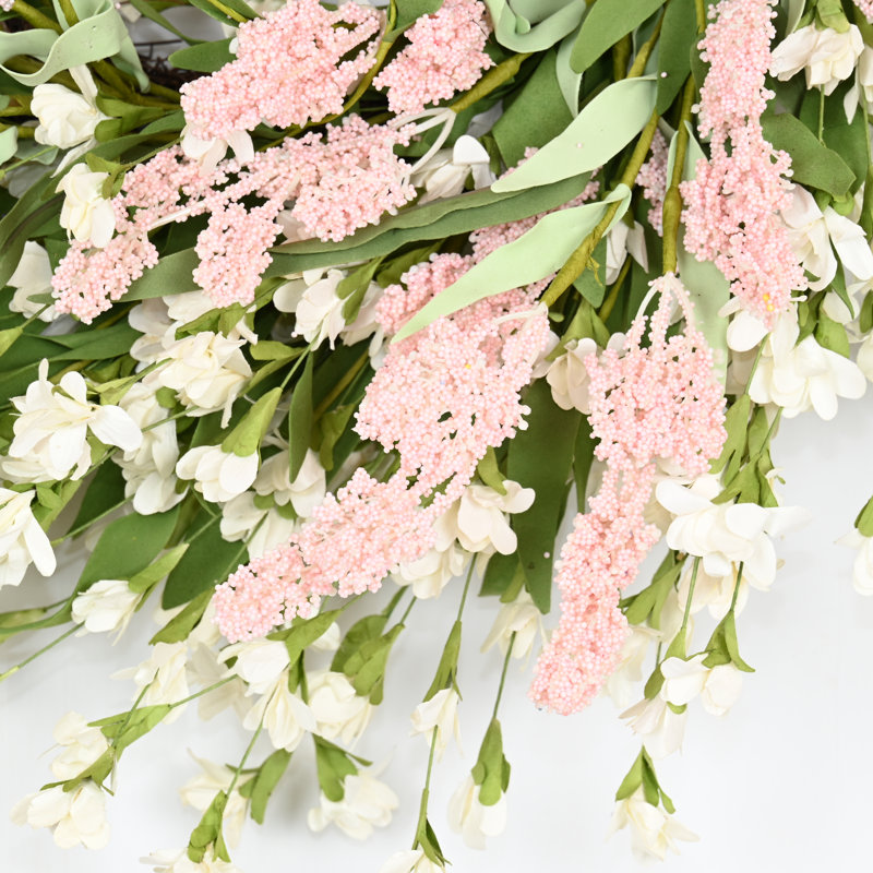 Couronne de porte artificielle 24 po printemps été fleur de grappe, Rose