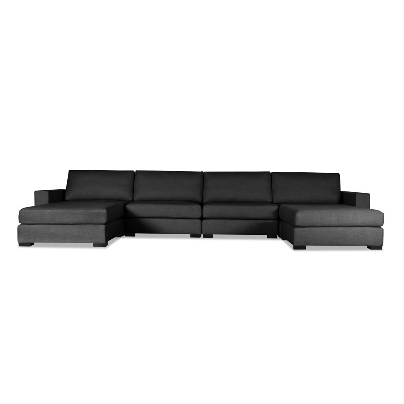 Seda 166" Wide Revolution Performance Fabrics Symmetrical Modular Sectional with Ottoman, Charcoal Revolution®, Front Hand