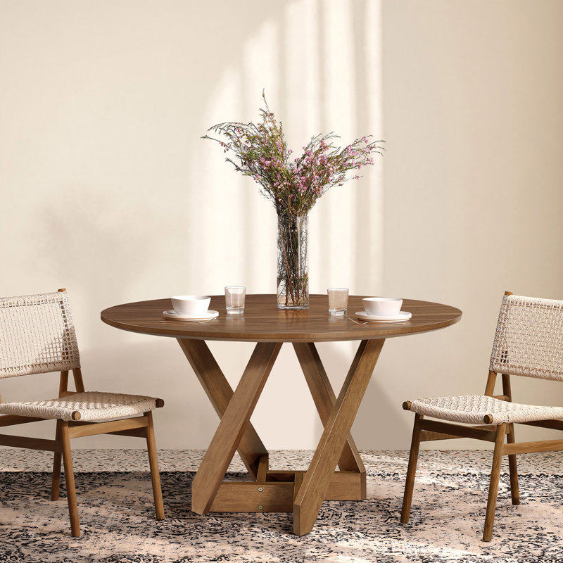 47'' Round Dining Table for 4, Modern MDF Wood Table with X-Leg Solid Wood Base