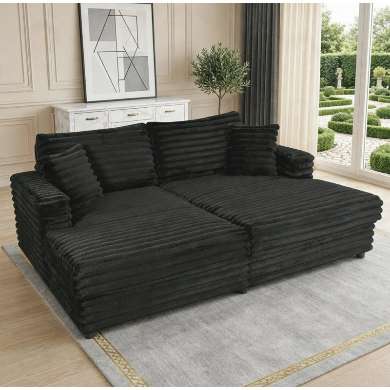 Chaise longue avec causeuse et causeuse, Noir
