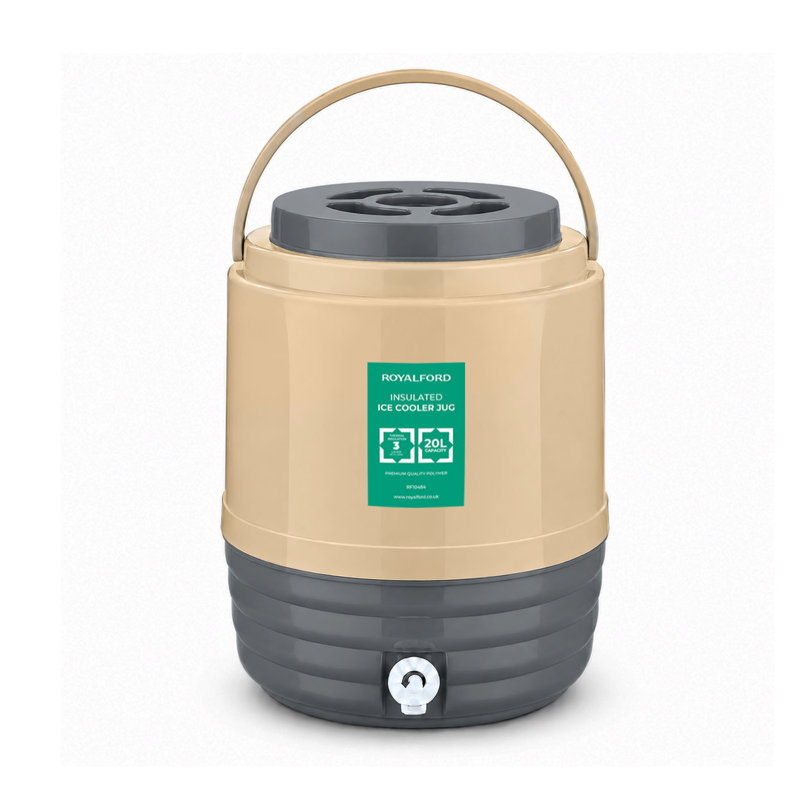 Royalford Insulated Ice Cooler Jug | BPA Free Heavy Duty Water Dispenser with Tap | Leak Proof Design with Carry Handle | Portable Beverage Reusable Cooler Box for Travel Camping