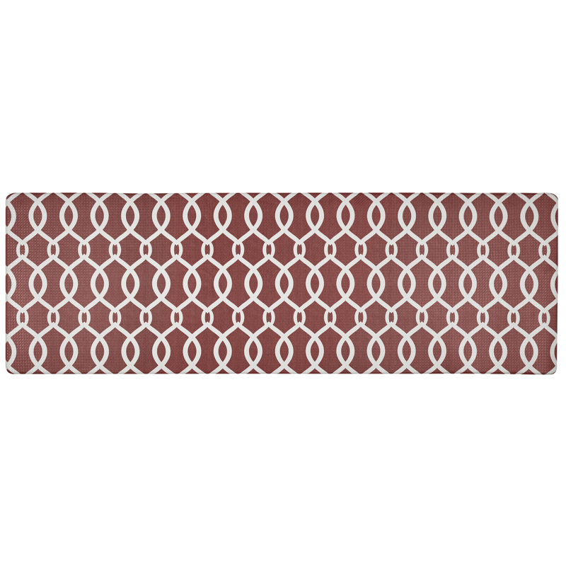 Geometric Water Resistant Anti-Fatigue Non-Skid Kitchen Mat, Red, Runner 1'5.5" x 4'7"
