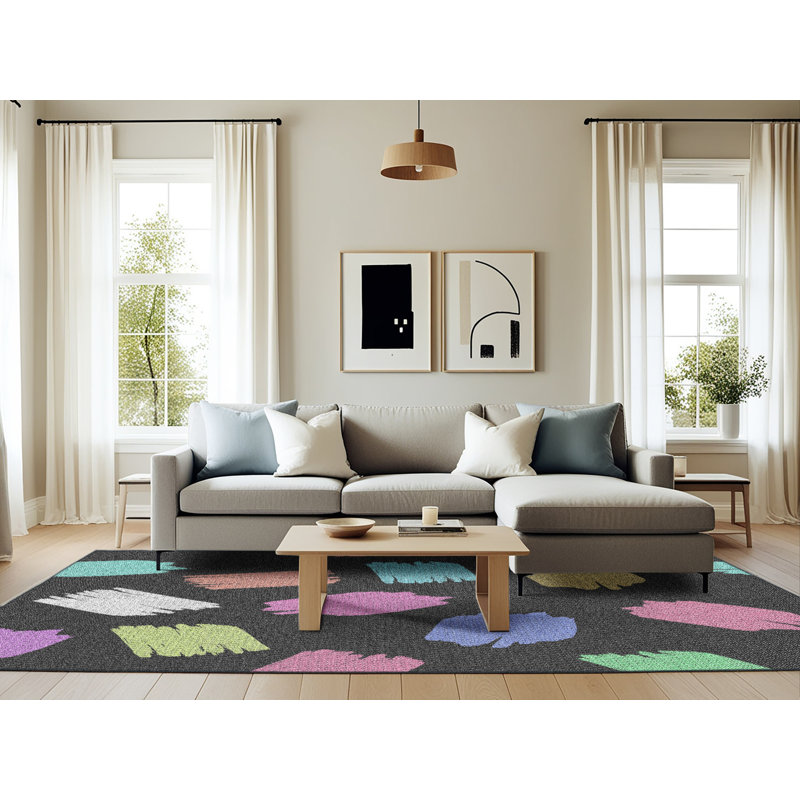 Tapis noir/rose à tisser électrique, Rectangle 6 pi x 9 pi