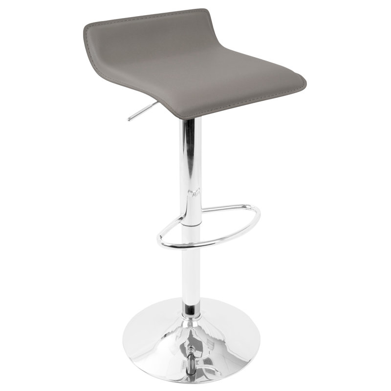 Ale Contemporary Adjustable Barstool In Grey PU Leather By Lumisource - Set Of 2, Gray