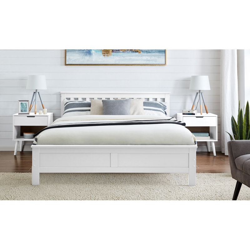 Codman Solid Wood Painted Bed Frame - Modern Farmhouse Style, Kingsize (5'), White
