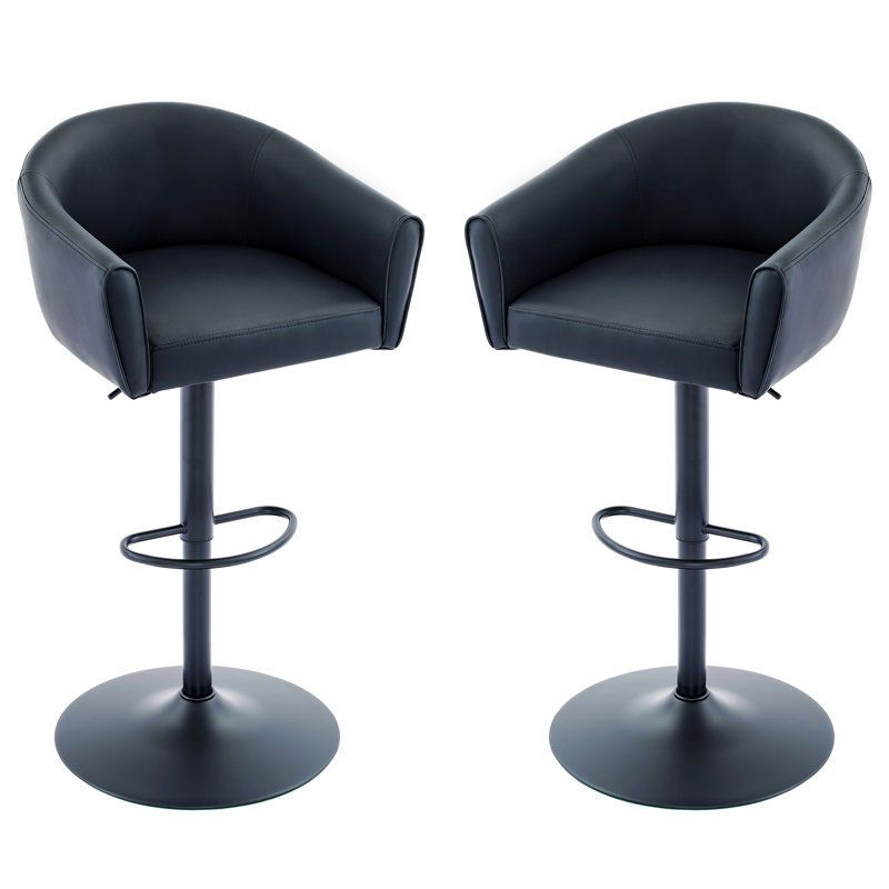 Tabourets de bar pivotants à hauteur réglable avec dossier et accoudoirs (ensemble de 2), Noir, 2